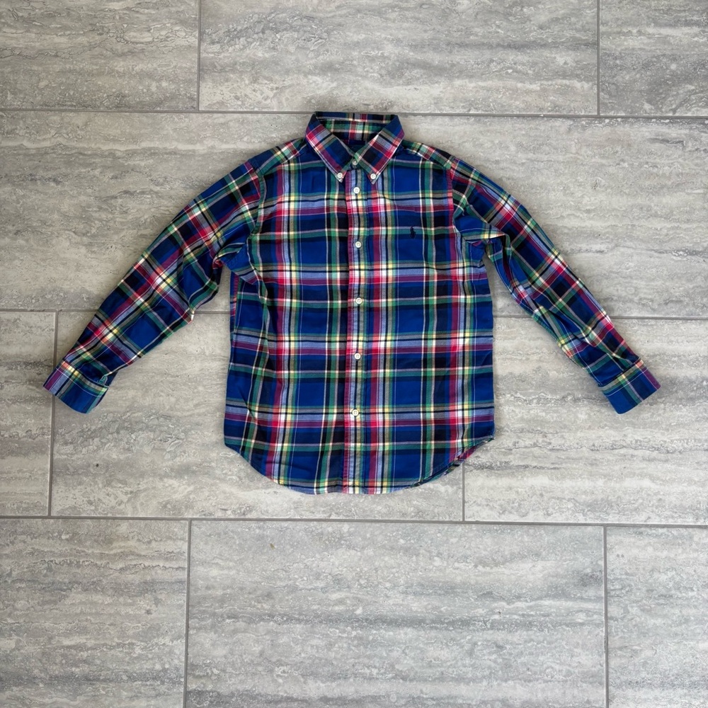 Kids Plaid Button-Down Shirt -‎ Blue and Green